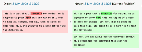 Text Files Compared using WP In-built comparator