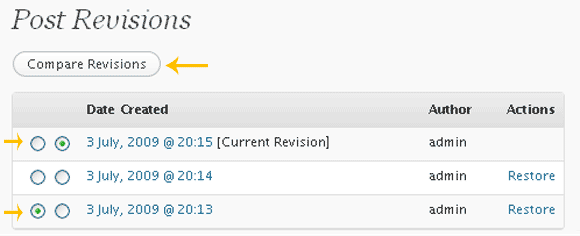 Compare Revisions - Do as shown